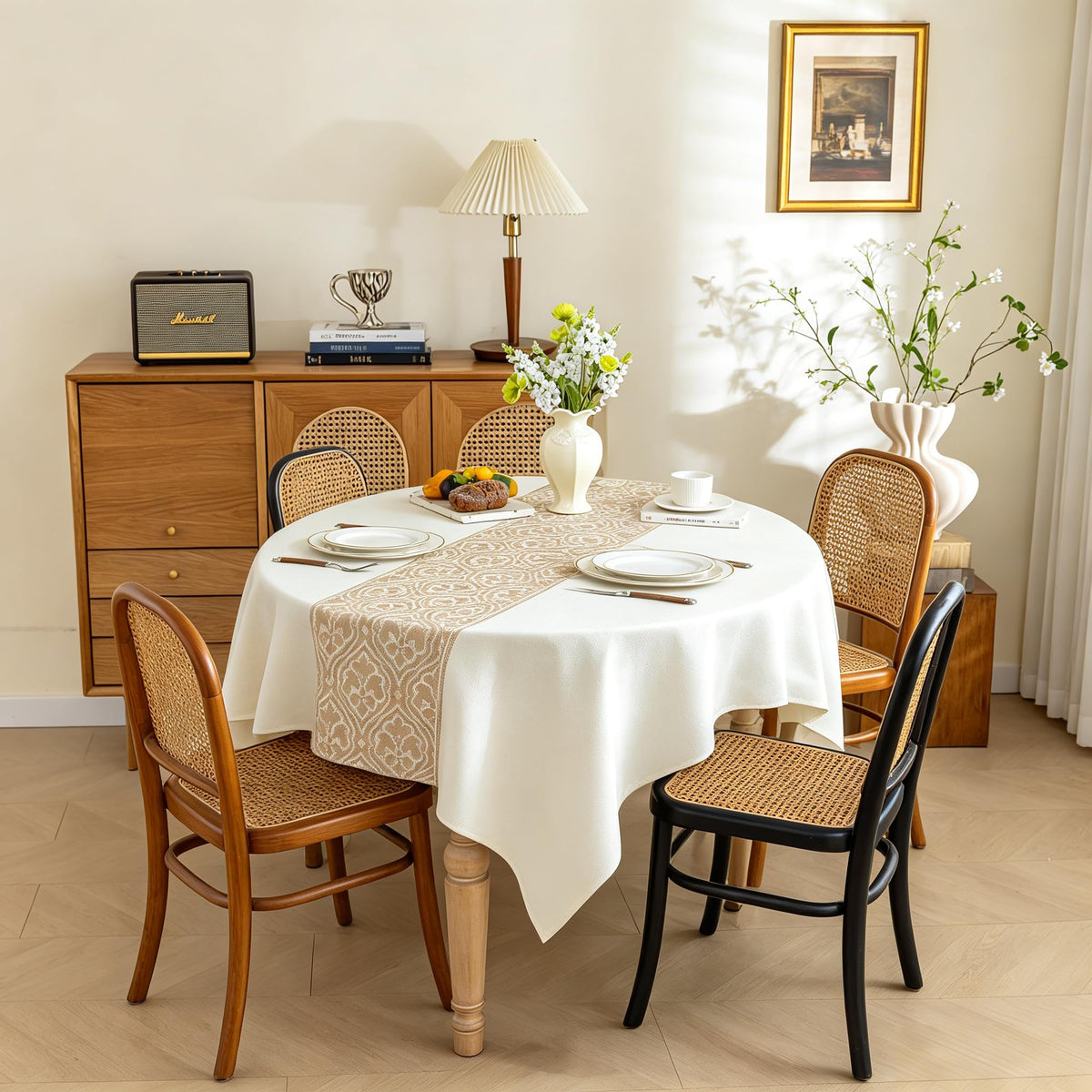 Nordic Beige Rectangular Tablecloth, Premium Drape