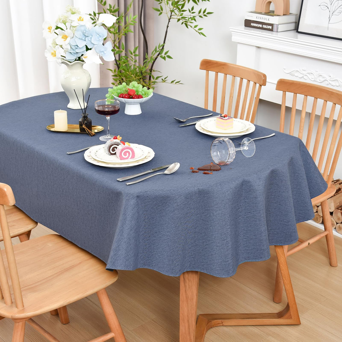 Wolkemer Oval Tablecloth 60 x 84 Inches Faux Linen Water Resistant