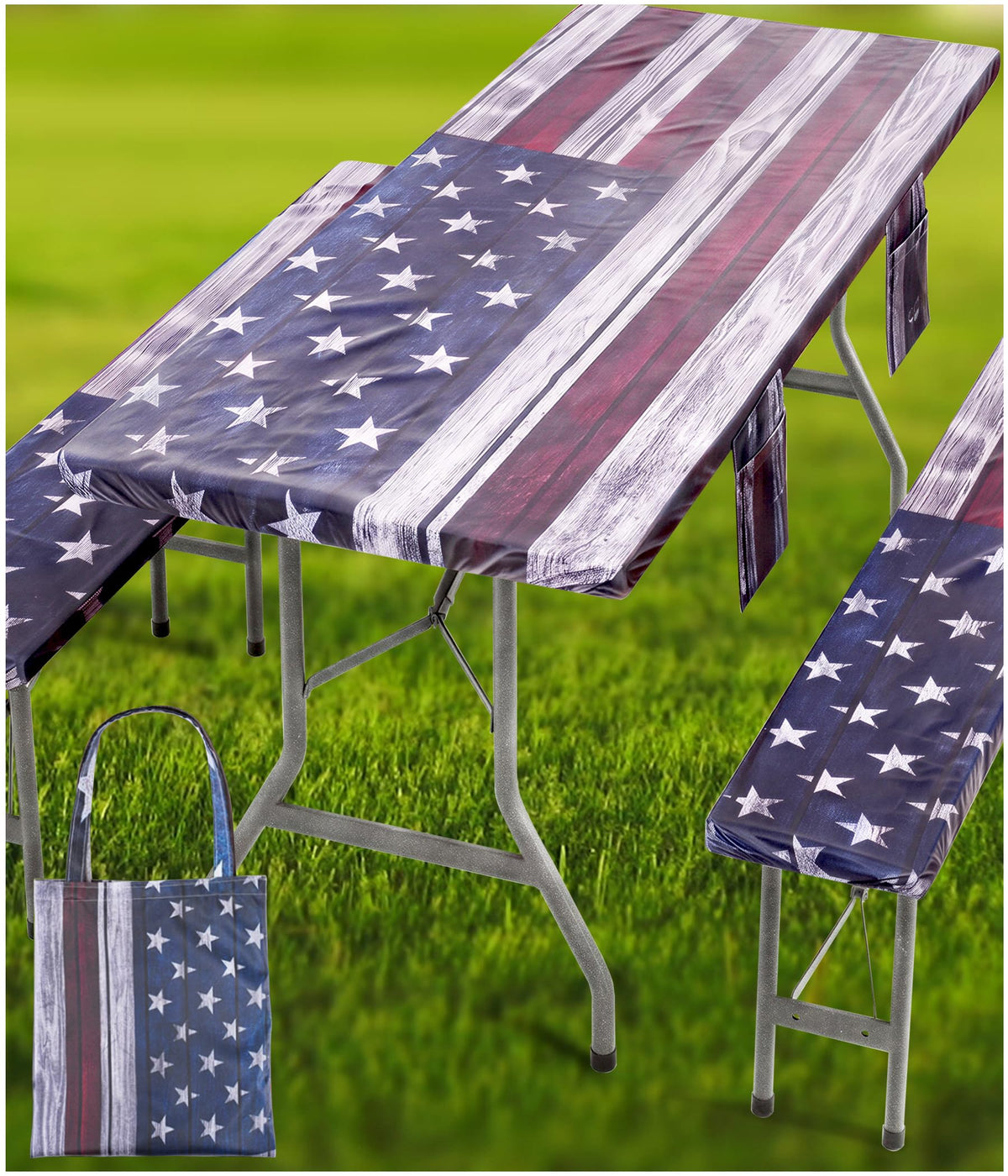 Fitted Picnic Table Cover with Bench Covers Vinyl Waterproof Elastic Edges Fitted Rectangle Tables Patio Tablecloth Camping Gear and Essentials Rv Accessories Road Trip Supplies Car Travel Must Haves