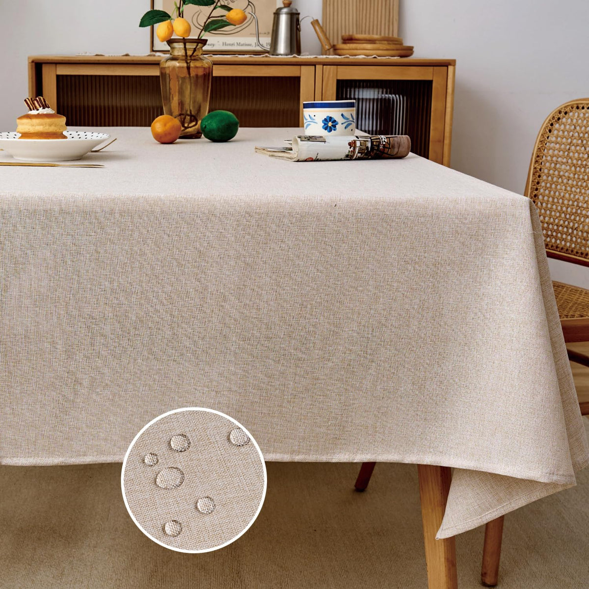 NLMUVW Burlap Linen Tablecloth 6ft, Tan Table Cloth Rectangular