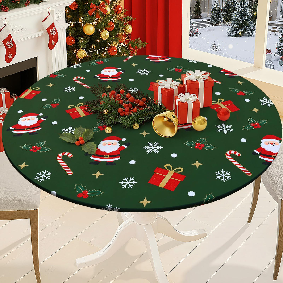 Smiry Thanksgiving Round Spandex Tablecloth, Fitted Cover for 36"-44" Table