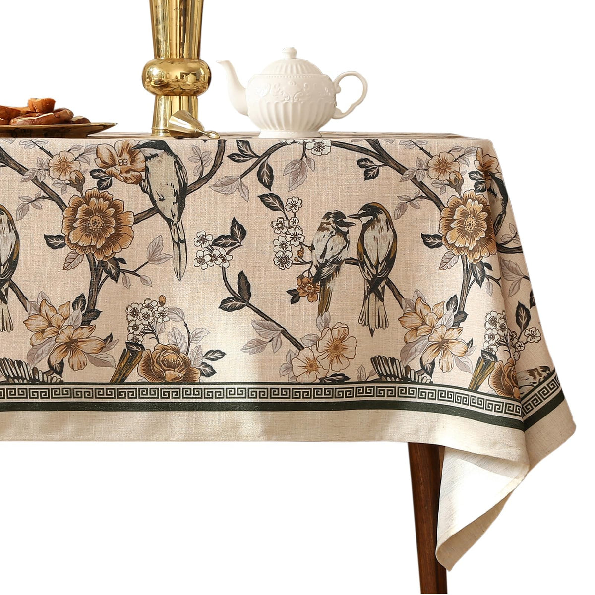 ISAENNE Designer Vintage Square Large Floral Tablecloth,67"x67"