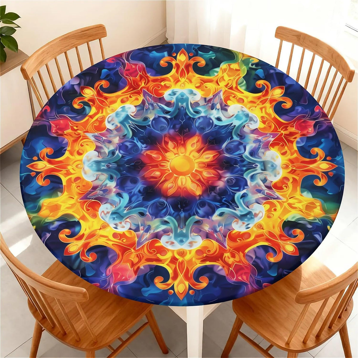 Round Fitted Tablecloth with Elastic Edge, Waterproof Stain Resistant Fabric Table Cover for 45"-48" Round Table, Indoor Outdoor Dining, Kitchen Decor, Camping, Party, Holiday, Black White Marble