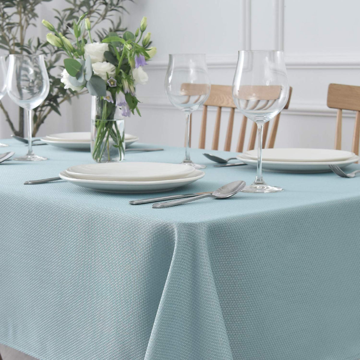 maxmill Rectangle Textured Tablecloth Waterproof Spillproof Wrinkle Free Table Cloth, Kitchen Dining Tabletop Decoration, Fabric Table Cover for Outdoor and Indoor Use, 52 x 70 Inch, Beige