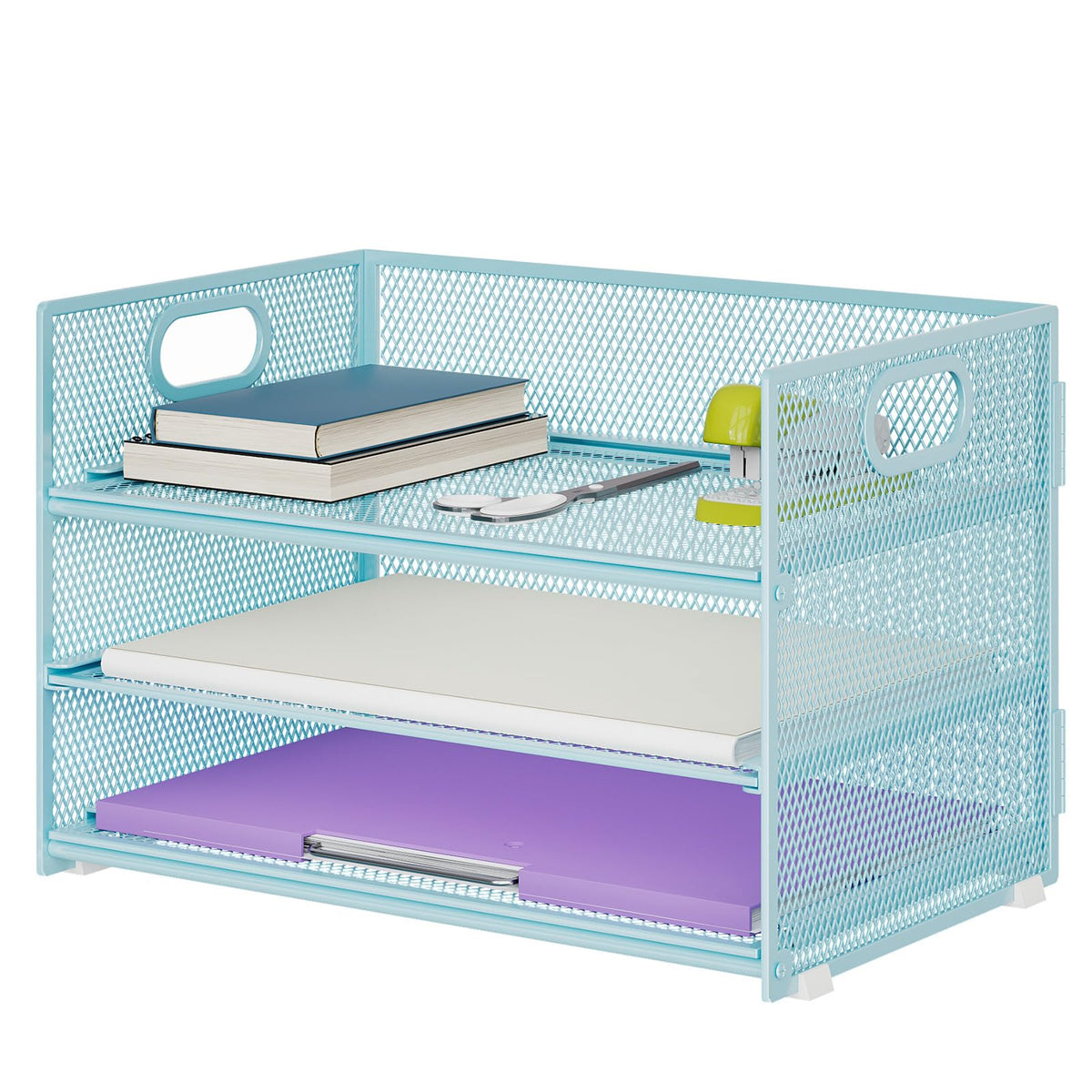 Marbrasse 3 Tier Paper Organizer Letter Tray, Mesh File Organizer with Handle, Paper Sorter Desk Organizer for Home Office Supplies