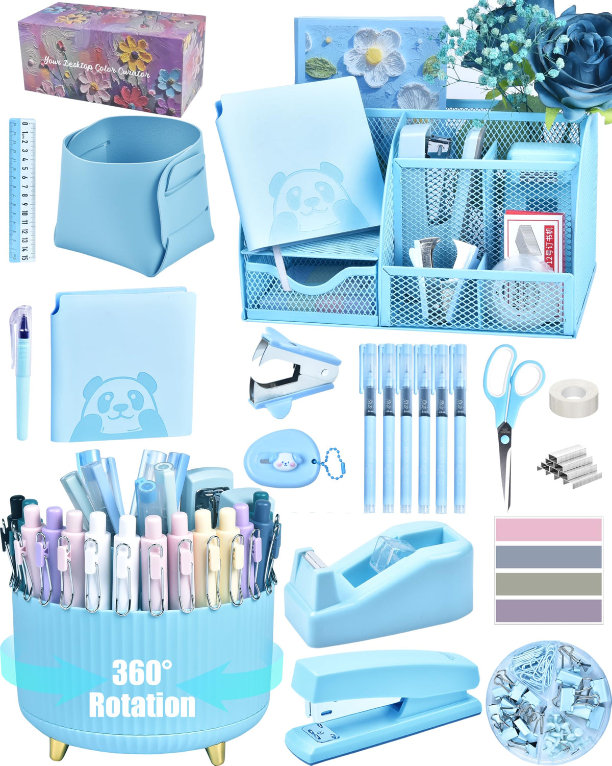 Purple Desk Accessories and Organizers with Desk Organizer and 360°Rotating Pen Holder stapler Pen and a Lot of Office Purple Office Supplies Beautifully Presented in a Gift Box