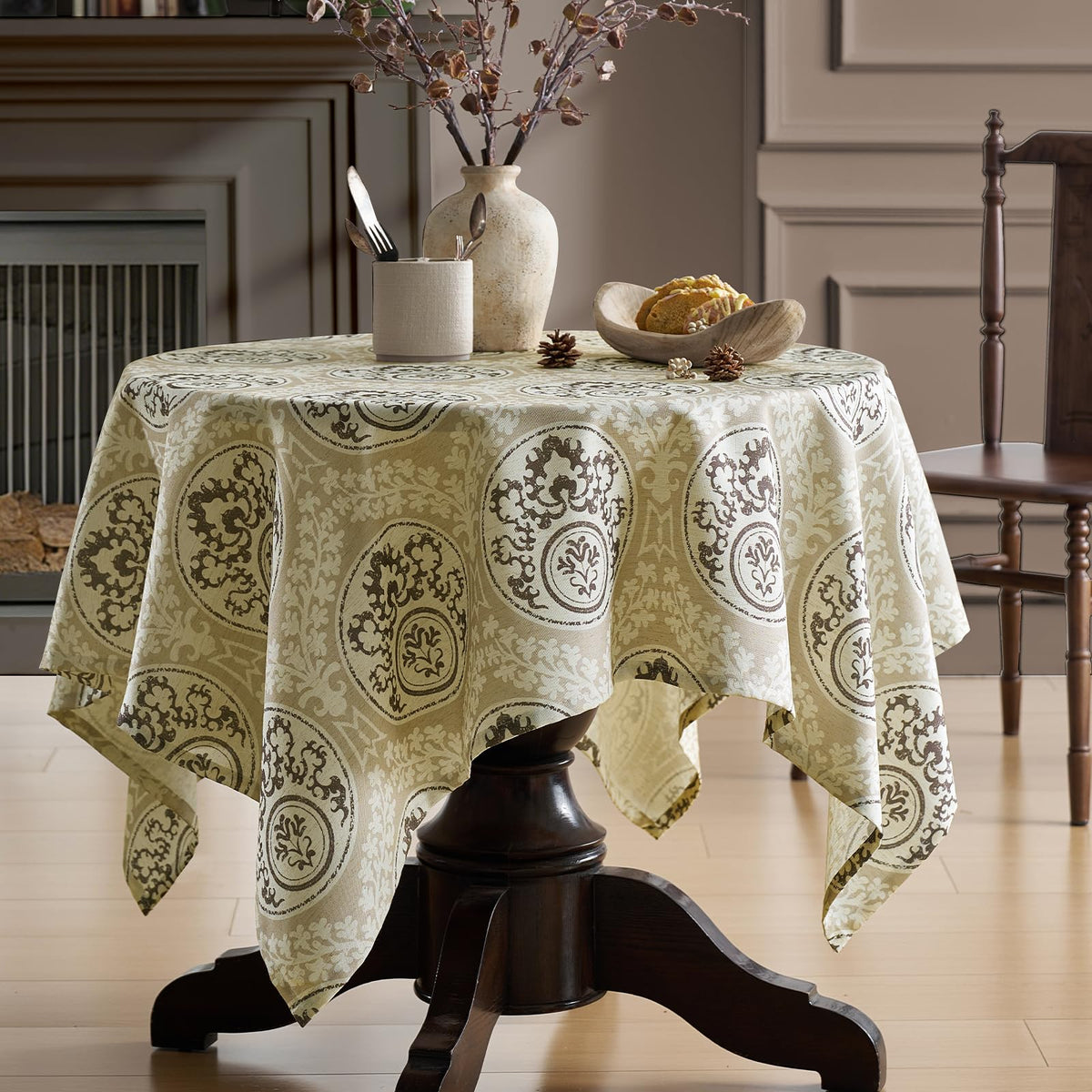Green Floral Tablecloth Vintage French Rustic Linen Tablecloth Rectangular