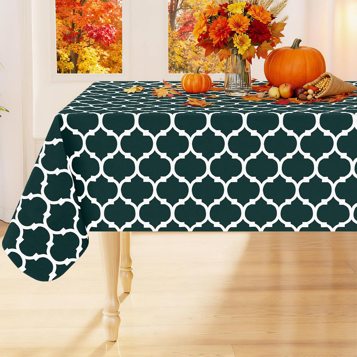 Smiry Rectangle Table Cloth, Flannel Backed Vinyl Tablecloth, 60"x84"