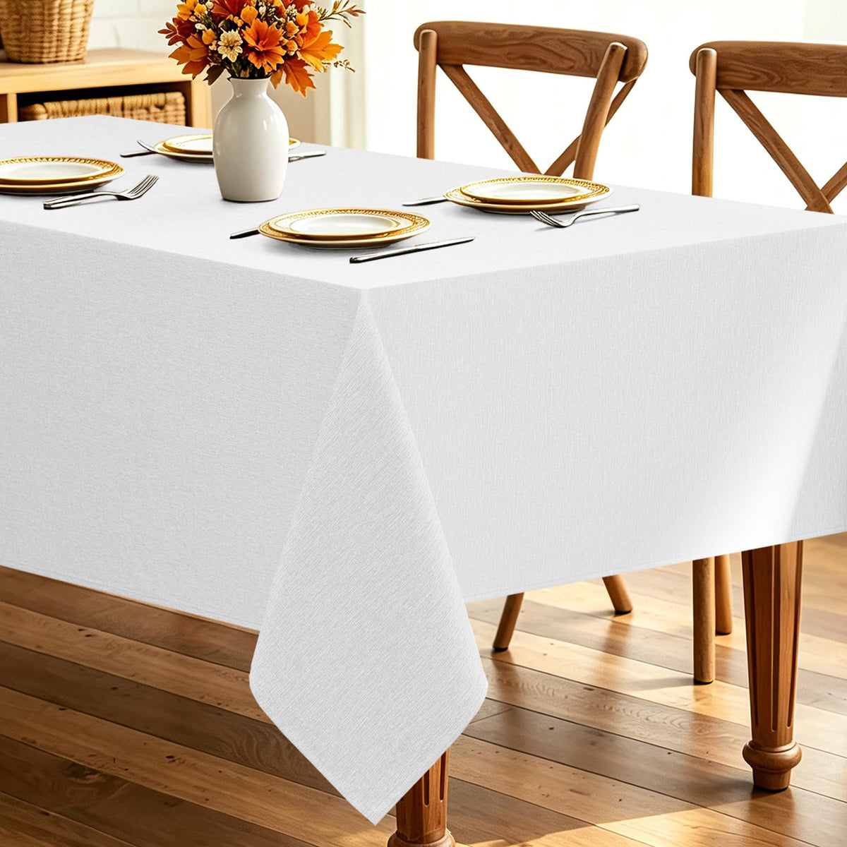 Decorelia Linen Textured Fall Tablecloth Rectangular Burnt Orange, 52"x70"