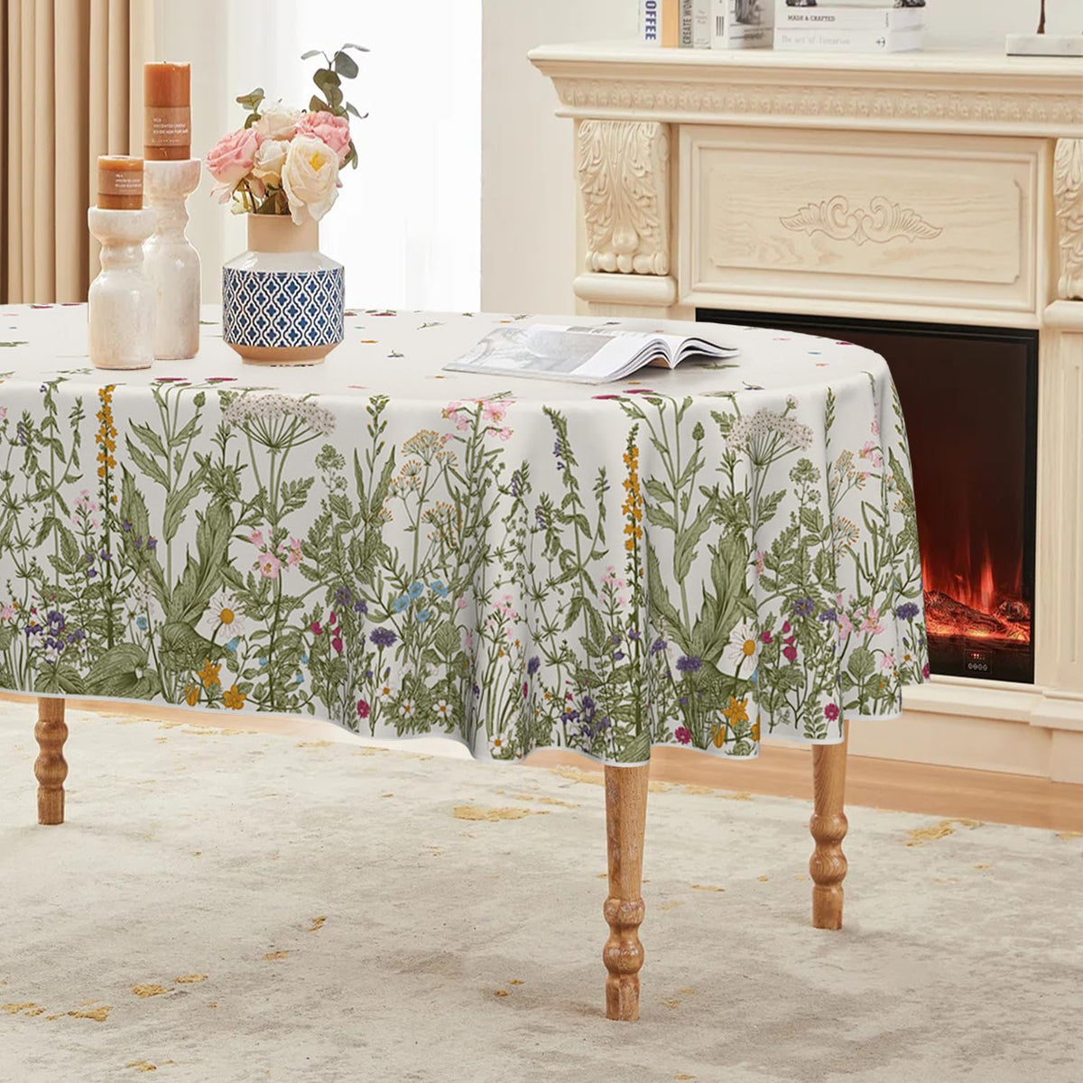 Horaldaily Spring Tablecloth 60 x 84 Inch Rectangular Black Wild Flower