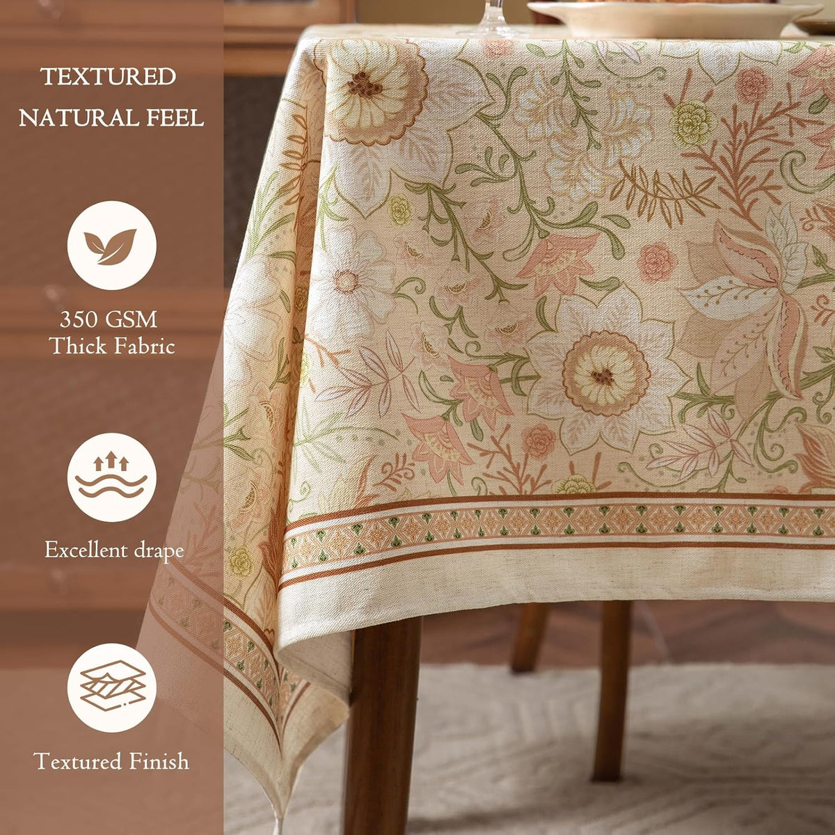 Designer Linen Tablecloth Rectangular, 67" x 118", Dahlia