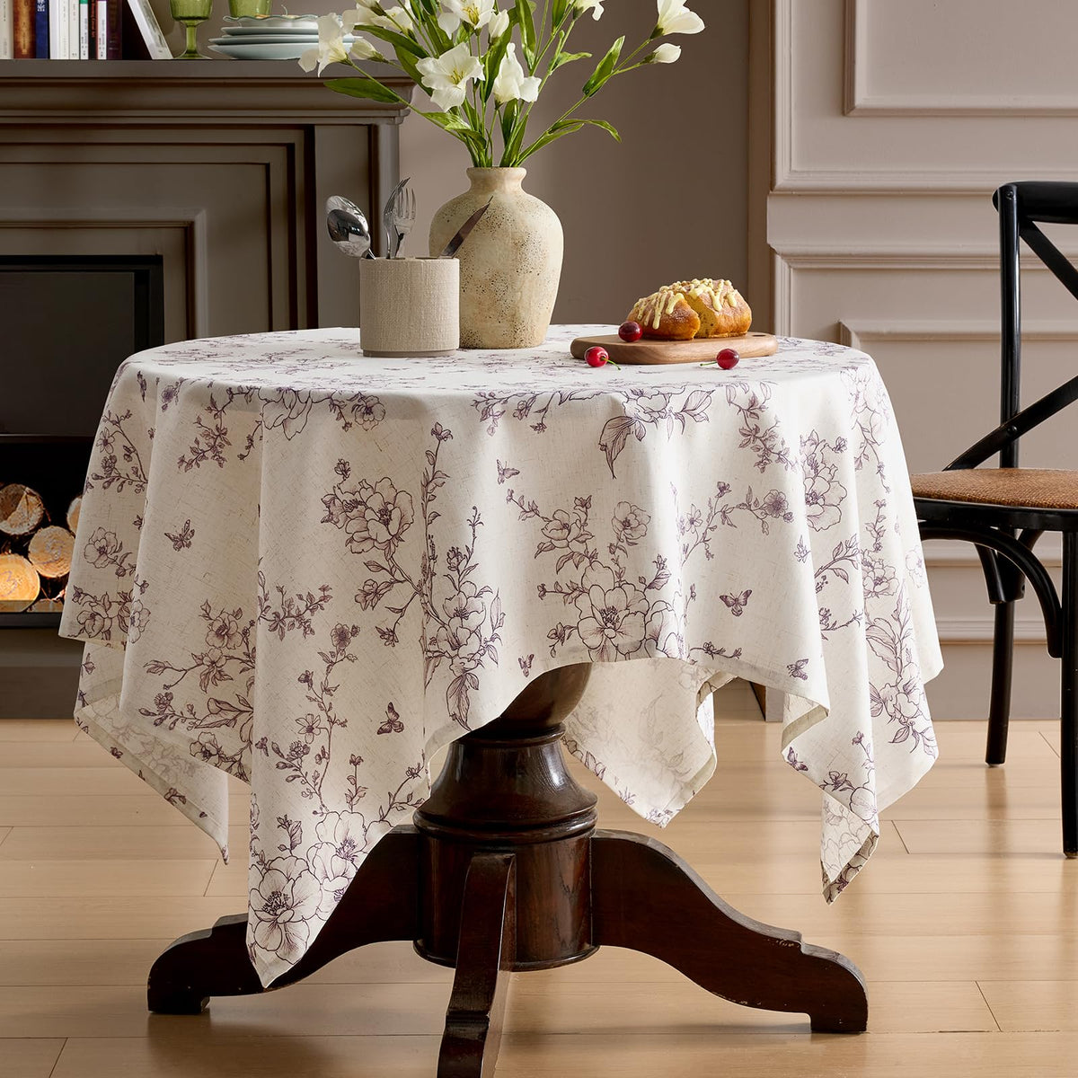 Green Floral Tablecloth Vintage French Rustic Linen Tablecloth Rectangular