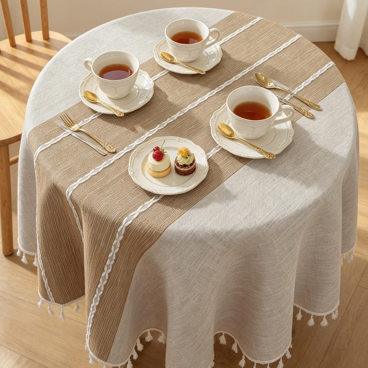 Cotton Linen Tablecloth, Water Resistant Holiday Table Cloth for Rectangle Table with Tassel, Washable Heavy Duty Wrinkle Free Table Cover for Dining Picnic, Coffee Lines, 75 X 55 Inch