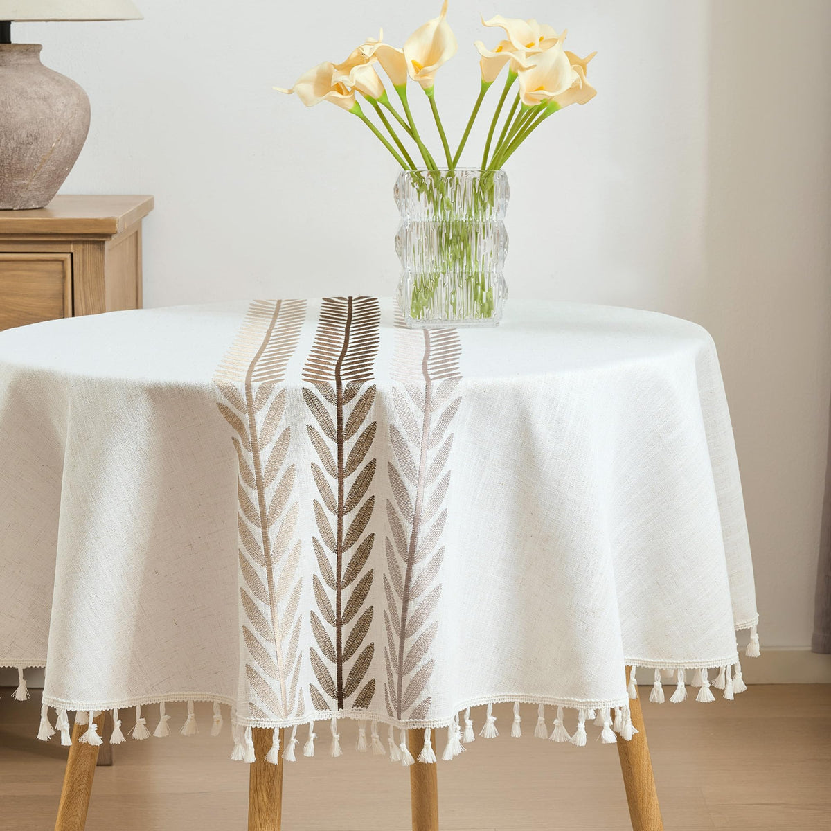 Tablecloth Rectangle Linen Style Fabric, 55 x 90 Coffee Lines