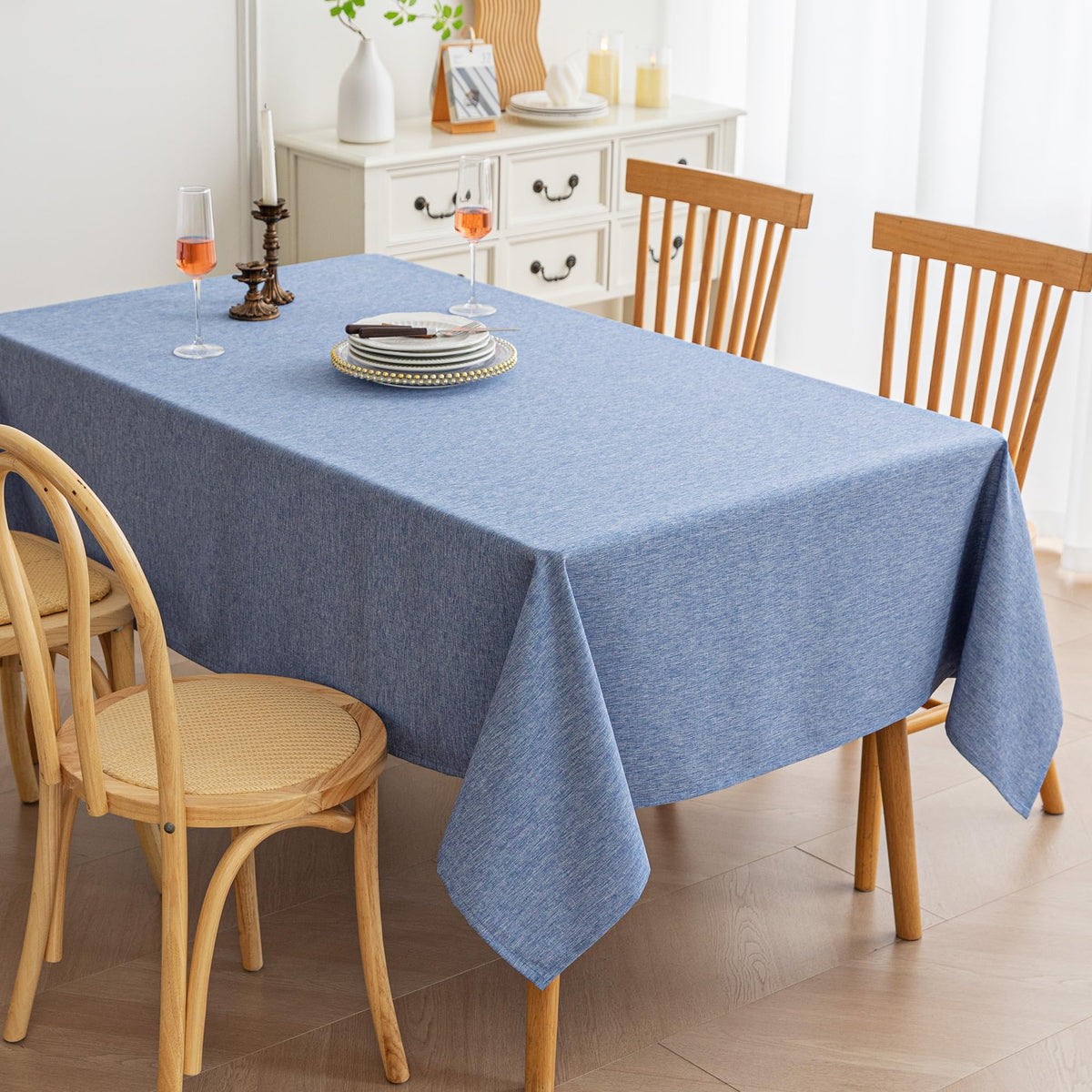 Amazon Basics Rectangle Tablecloth Water-Repellent, Faux Linen Textured Table Cloth Wrinkle Resistant Washable, Decorative Fabric Table Cover for Dining, 52" x 70", Green, Pack of 1