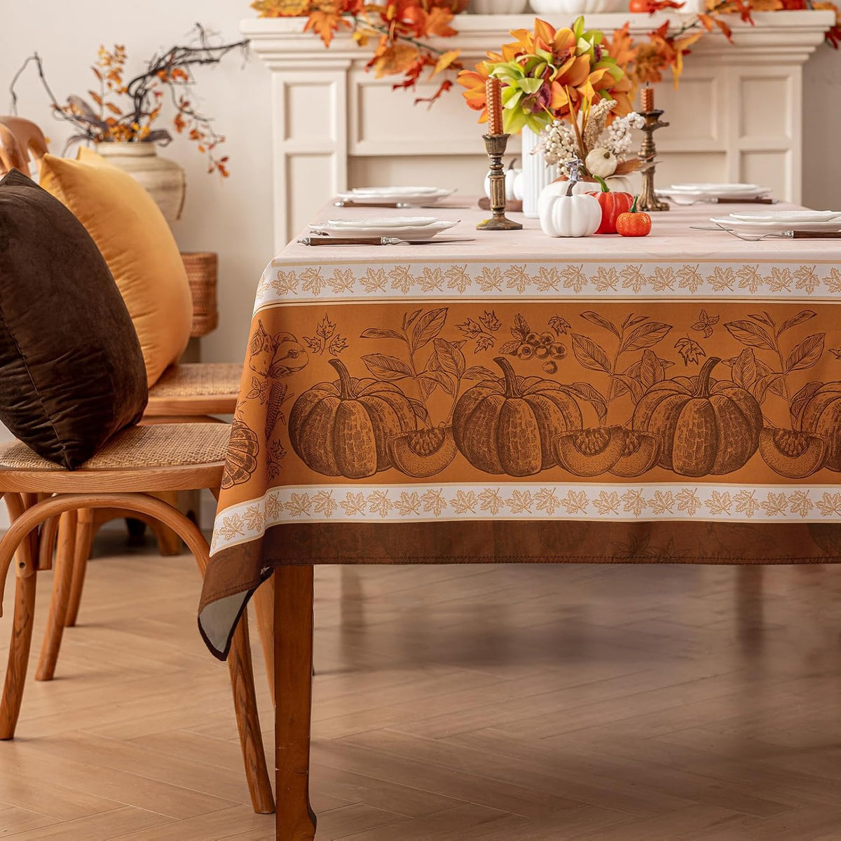Romanstile Fall Thanksgiving Rectangle Tablecloth 60 x 84 Inch, Orange