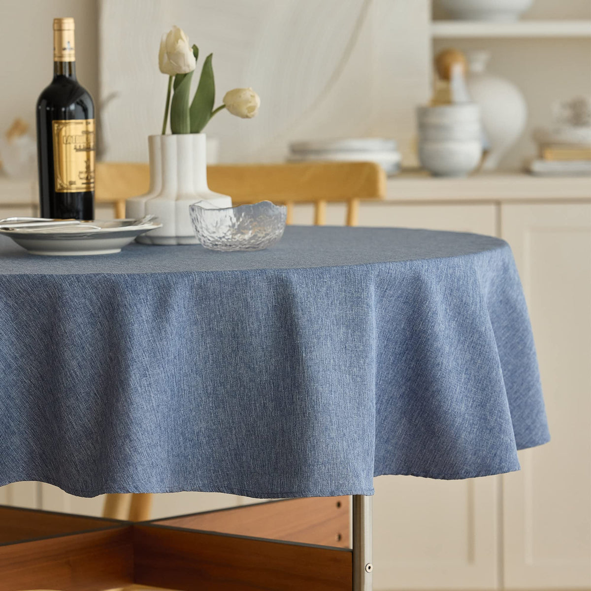 Decorelia Waterproof Round Tablecloth for Round Dining Table, Decorative Rustic Soft Wipeable Table Cloths Cover Indoor Outdoor Use for Holiday,Wedding, Kitchen (70 Inch,Round (4-6 Seats),Beige)