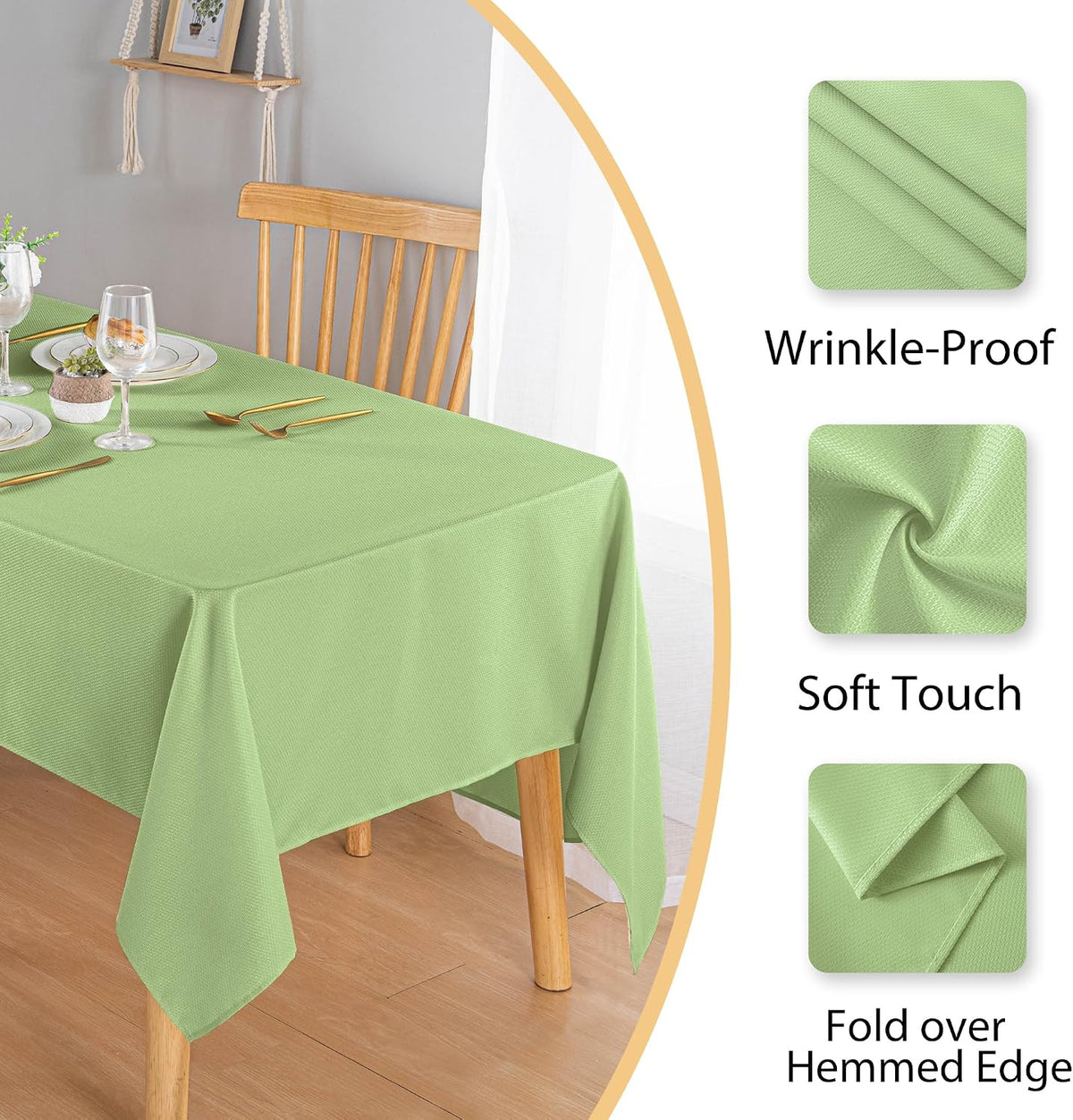 Hiasan Jacquard Textured Rectangle Tablecloth 60x120 Inch, Light Sage Green