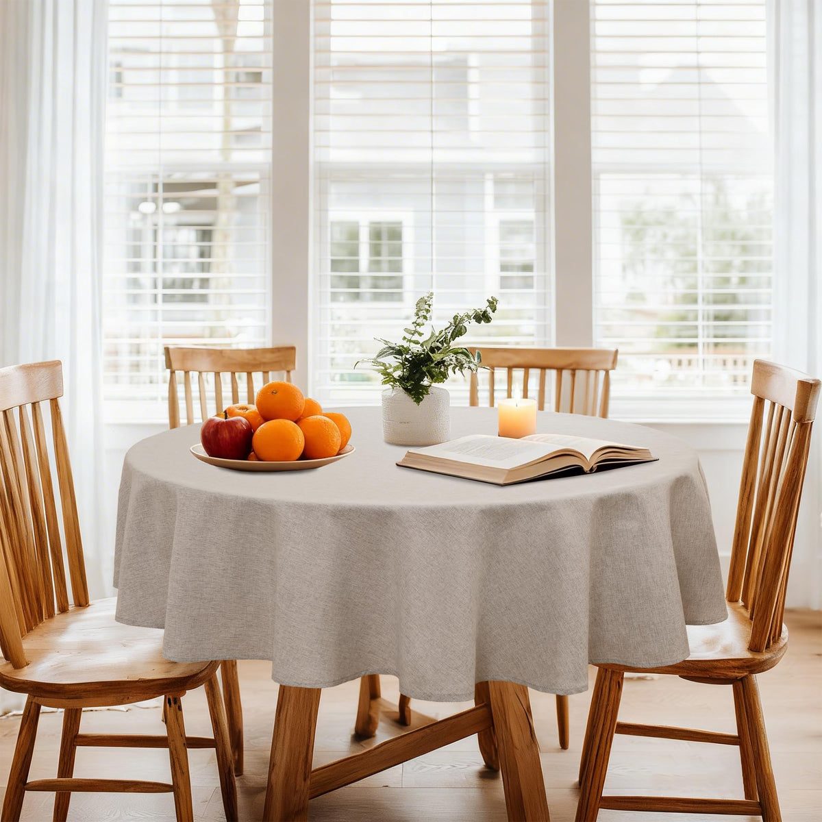 DWCN Rectangle Faux Linen Tablecloth, Table Cover, 52 x 70 Inch, Beige