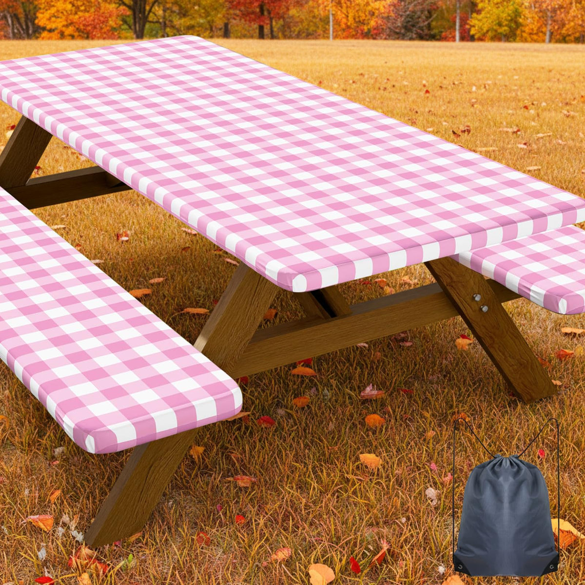 Smiry 6FT Picnic Table Cover with Bench Covers, Elastic Fitted Tablecloth