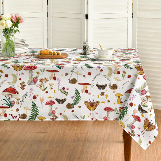Horaldaily Vintage Mushroom Tablecloth, White, 60x84 Inch Rectangular