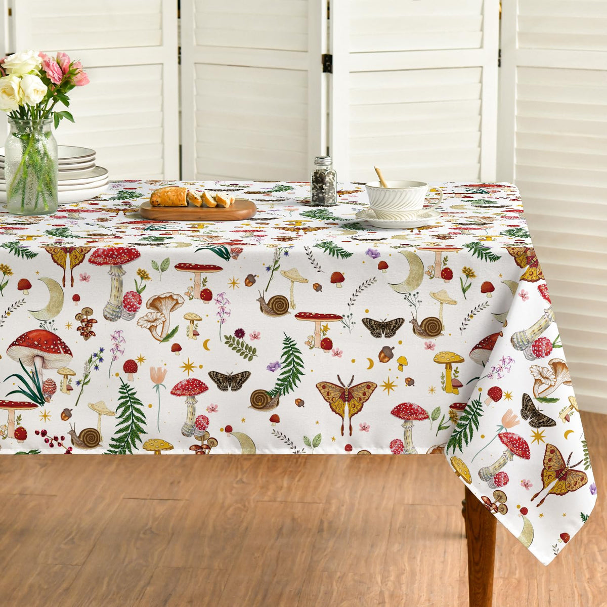 Horaldaily Vintage Mushroom Tablecloth, White, 60x84 Inch Rectangular