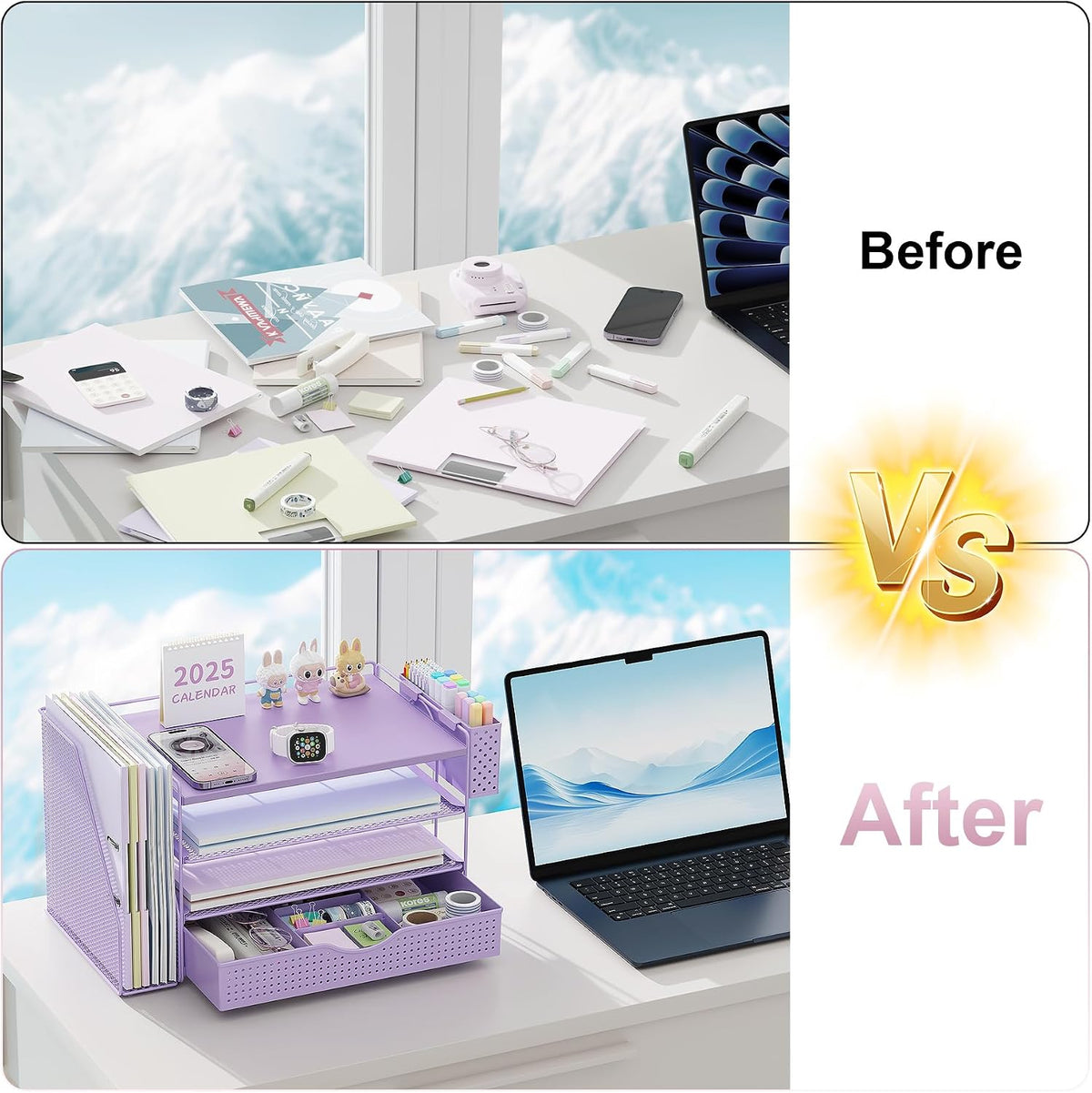 Wood Desk Organizers and Accessories with File Holder & Catalog Racks