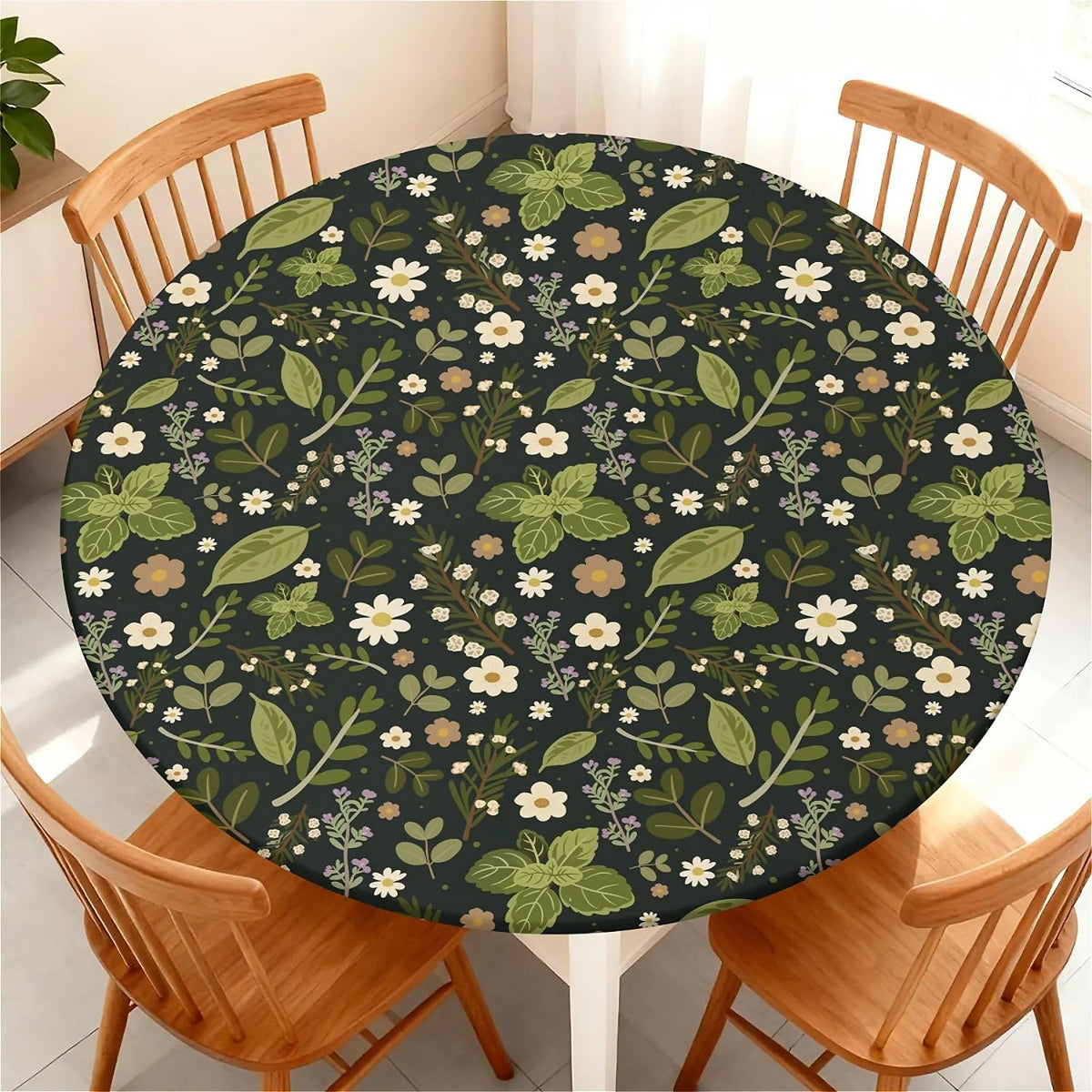 Round Fitted Tablecloth with Elastic Edge, Waterproof Stain Resistant Fabric Table Cover for 45"-48" Round Table, Indoor Outdoor Dining, Kitchen Decor, Camping, Party, Holiday, Black White Marble