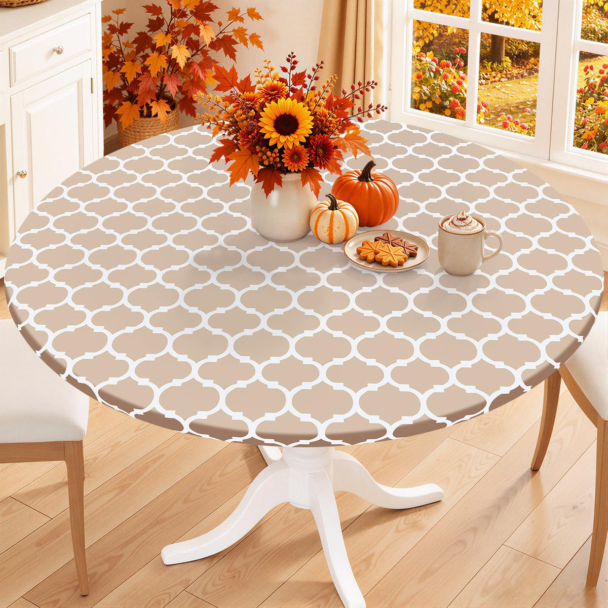 Smiry 45"-56" Round Fitted Tablecloth, Waterproof Plastic Table Cover