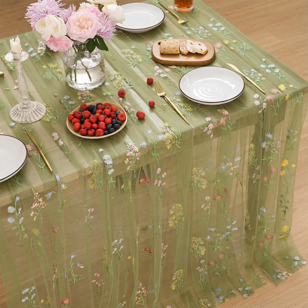 Horaldaily Embroidery Fall Caramel Tablecloth 60×84 Inch Rectangular