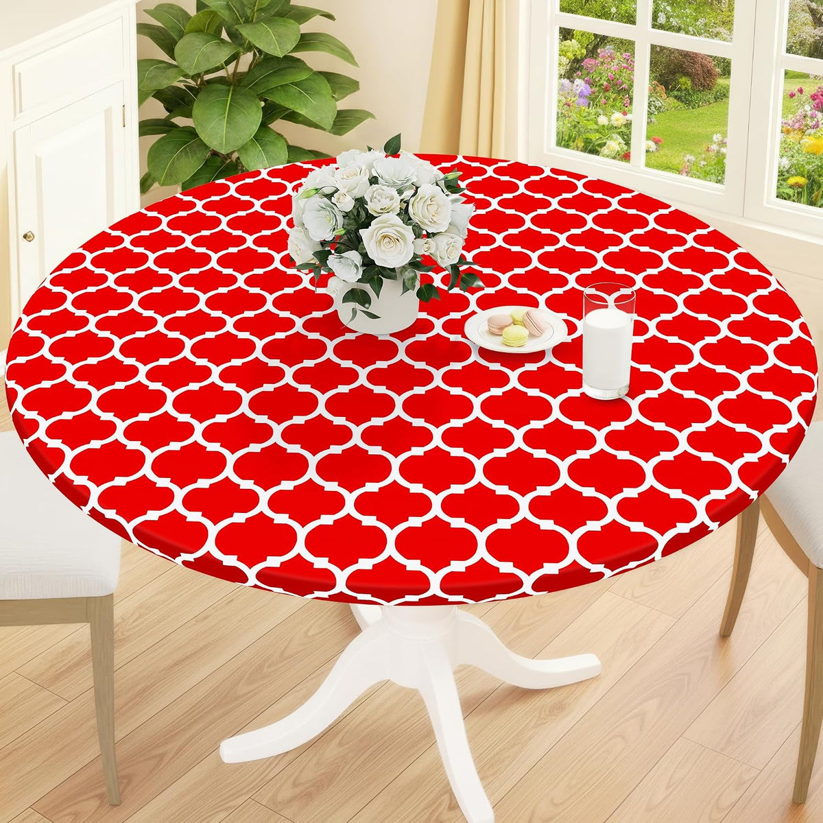 Smiry 45"-56" Round Fitted Tablecloth, Waterproof Plastic Table Cover