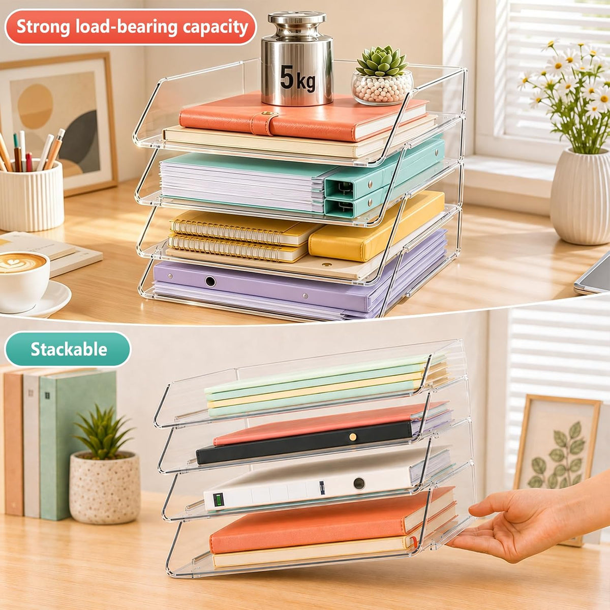 4 Tier Stackable Acrylic Paper Organizer Letter Tray for Desk
