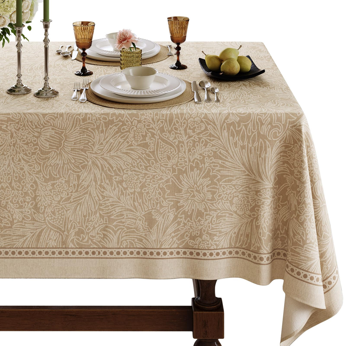 Designer Linen Tablecloth Rectangular, 67" x 118", Dahlia