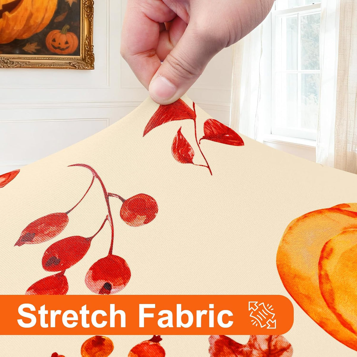Smiry Thanksgiving Round Spandex Tablecloth, Fitted Cover for 36"-44" Table