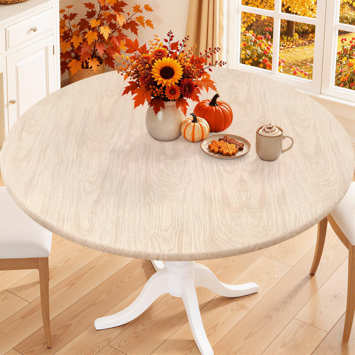 Smiry 45"-56" Round Fitted Tablecloth, Waterproof Plastic Table Cover
