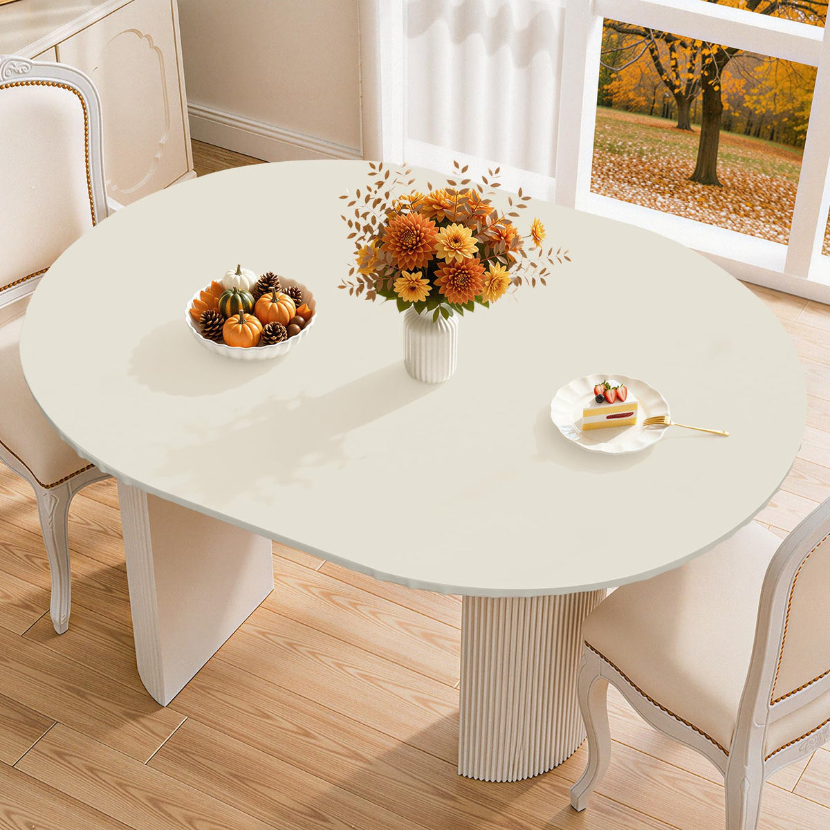 Smiry 45"-56" Round Fitted Tablecloth, Waterproof Plastic Table Cover