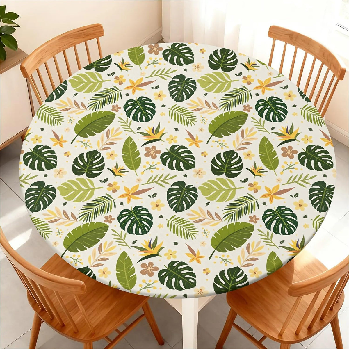 Round Fitted Tablecloth with Elastic Edge, Waterproof Stain Resistant Fabric Table Cover for 45"-48" Round Table, Indoor Outdoor Dining, Kitchen Decor, Camping, Party, Holiday, Black White Marble