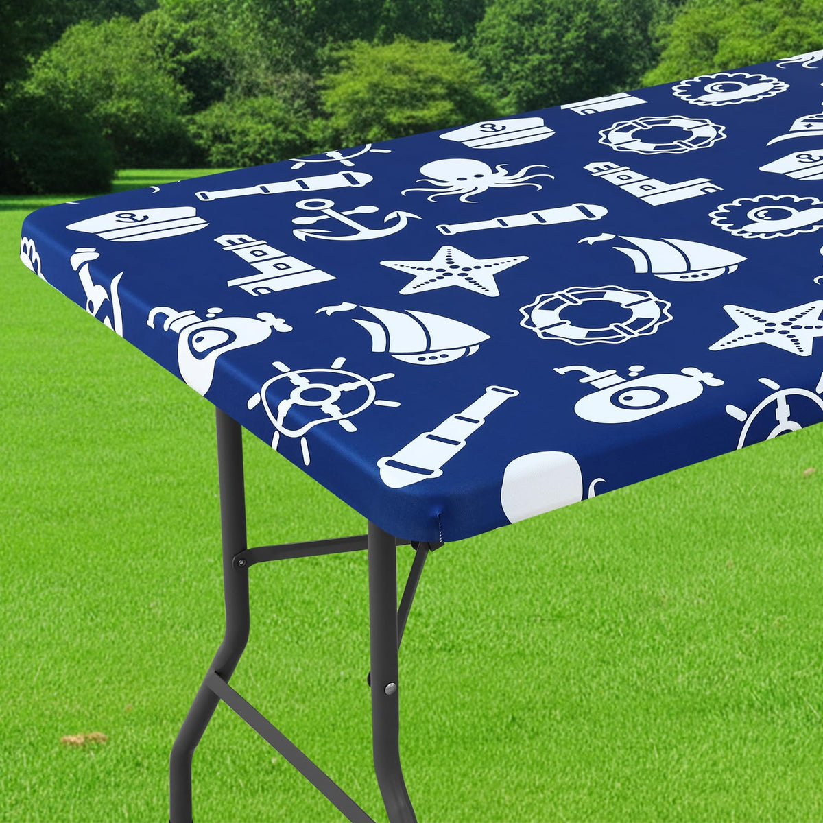 Smiry Spandex Printed 6FT Rectangle Table Cloth, Elastic Fitted Table Cover