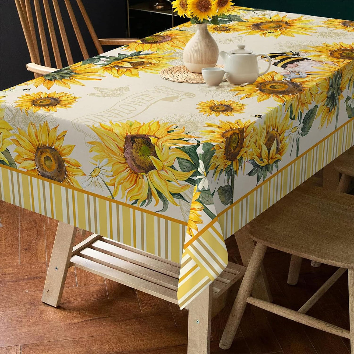 Hexagram Summer Tablecloth 60x84 Inch Rectangle, Sunflower Tablecloths