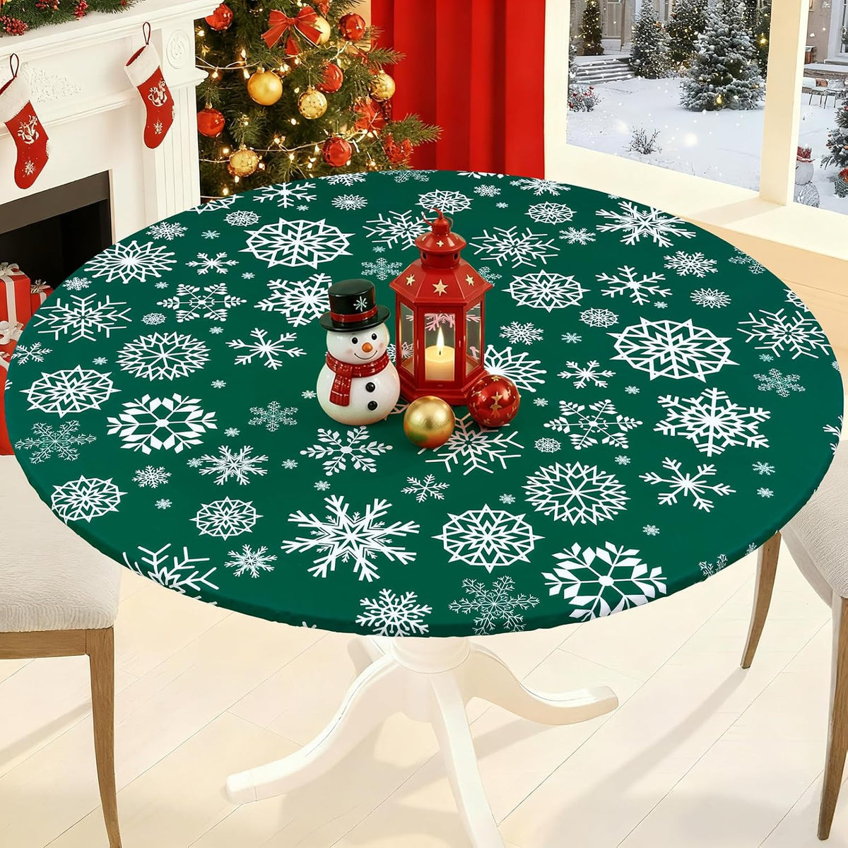 Smiry 45"-56" Round Fitted Tablecloth, Waterproof Plastic Table Cover