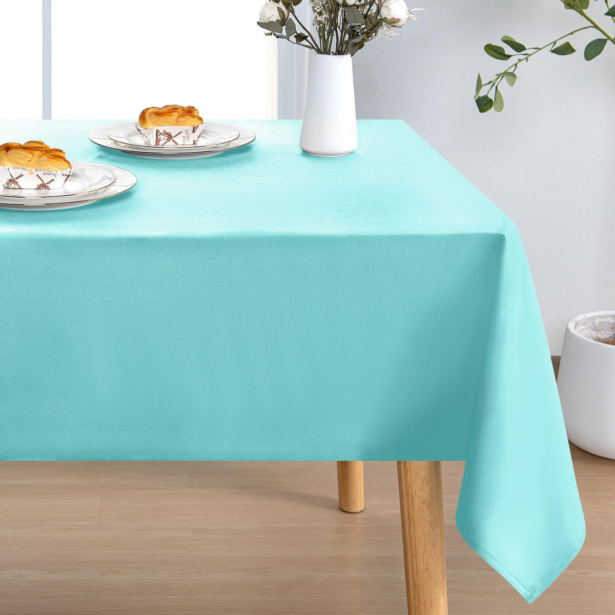 DWCN Rectangle Tablecloth - 60 x 84 Inch - Waterproof Stain and Wrinkle Resistant Washable Table Cloth, Decorative Fabric Table Cover for Kitchen Dining Room Party and Outdoor Use, Black