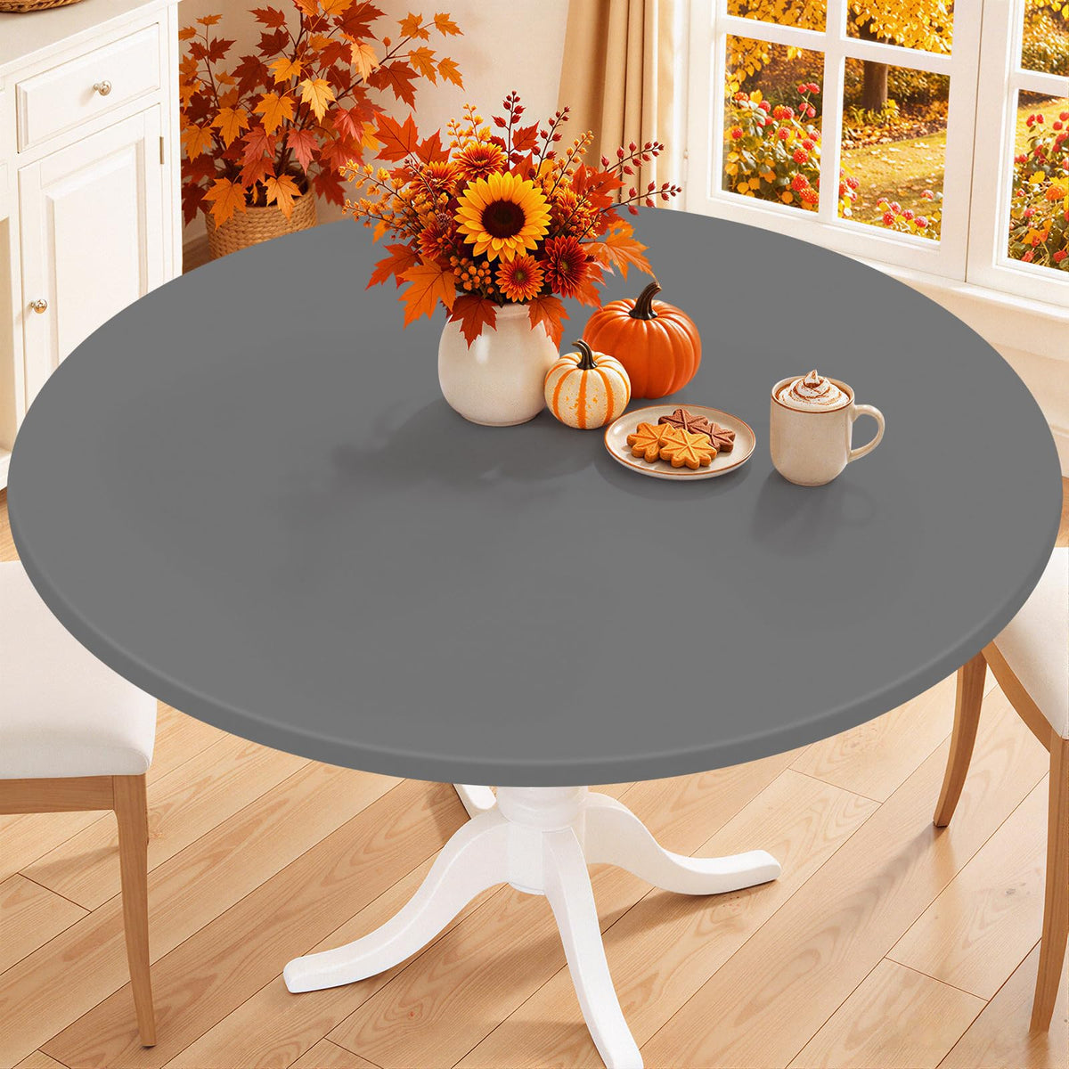 Smiry 45"-56" Round Fitted Tablecloth, Waterproof Plastic Table Cover