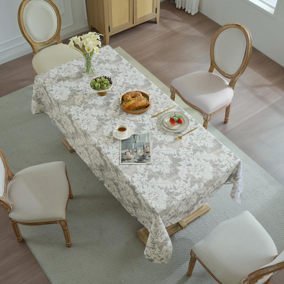 Rectangle Tablecloth 52" x 70" 100% Waterproof Fabric — Wipe-Clean, Tear-Proof Decorative Table Cover for Indoor & Outdoor Dining Elegant Patterns for Kitchens, Dining Rooms, Wynona