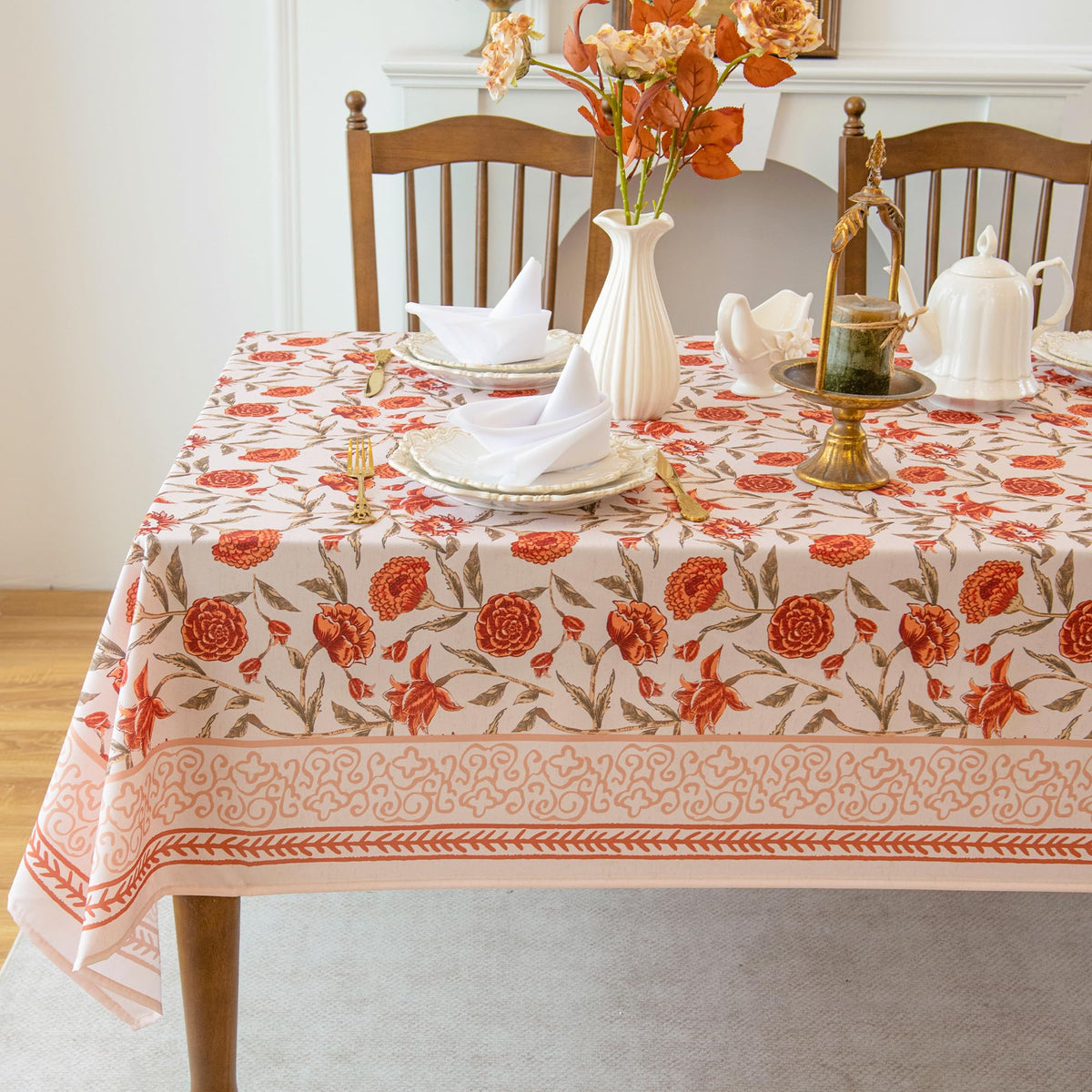 Summer Spring Tablecloth – Waterproof, Stain Resistant, Eucalyptus Floral Design for Dining, Kitchen, Outdoor, Picnic, Easy Clean, Vibrant and Durable Boho Home Decor, W60 x L84