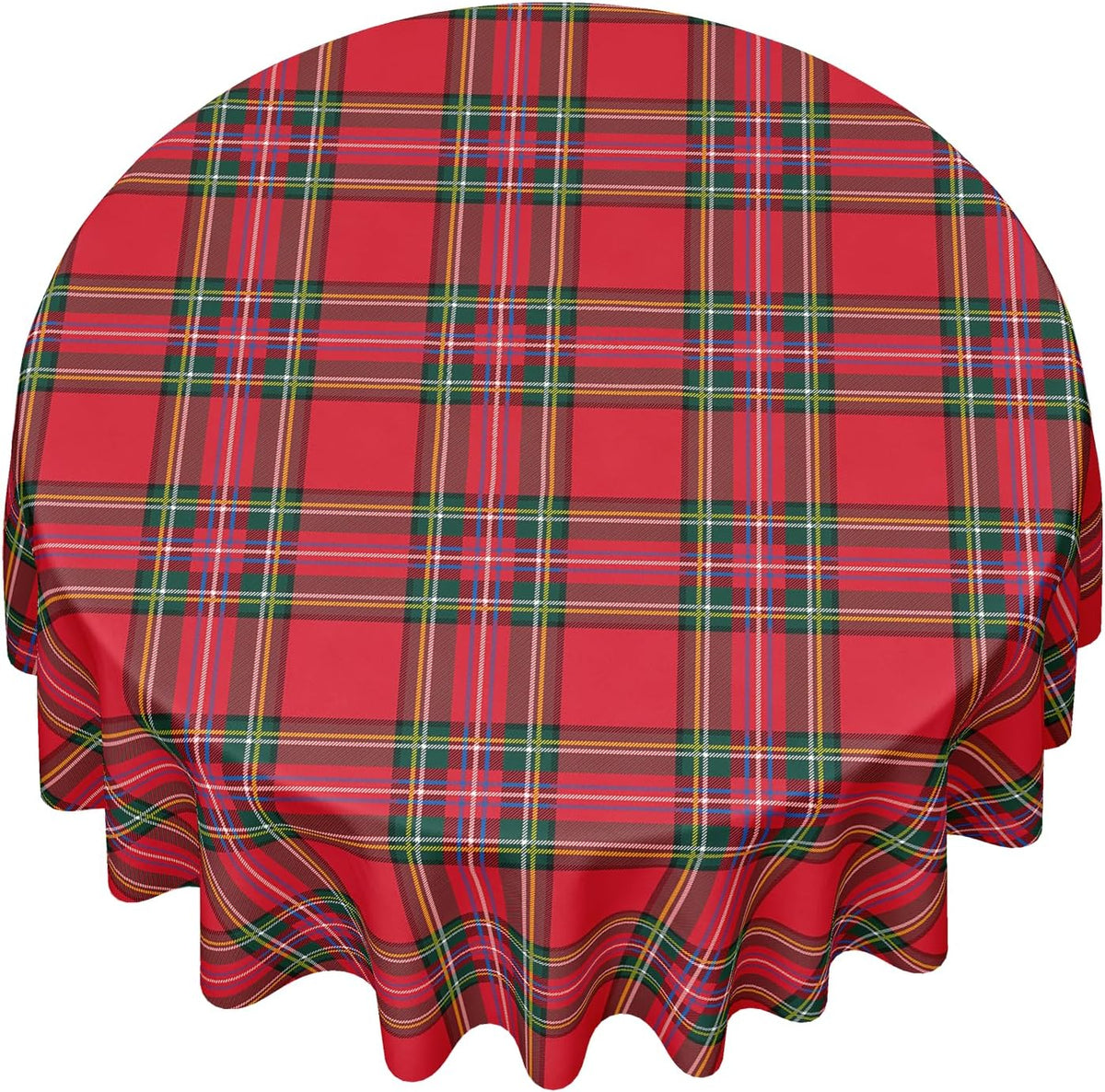 Red Tartan Christmas Tablecloth, 70 Inch Round Polyester Spill Resistant Decorative Table Cover, Classic Plaid Holiday Table Cloth for Christmas Party Farmhouse Dining Home Decor