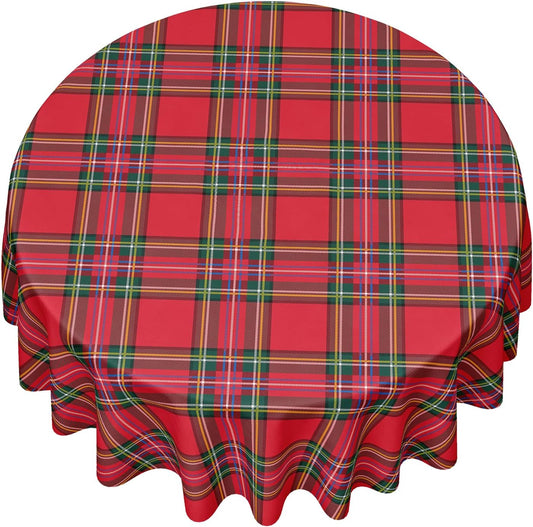 Red Tartan Christmas Tablecloth, 70 Inch Round Polyester Spill Resistant Decorative Table Cover, Classic Plaid Holiday Table Cloth for Christmas Party Farmhouse Dining Home Decor