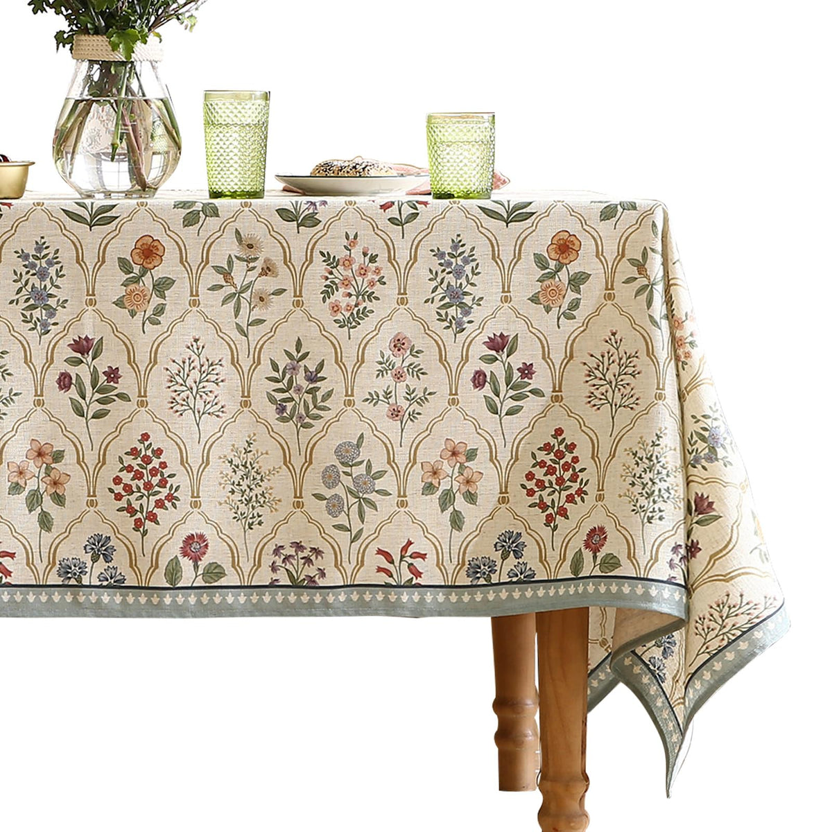 ISAENNE Designer Vintage Square Large Floral Tablecloth,67"x67"