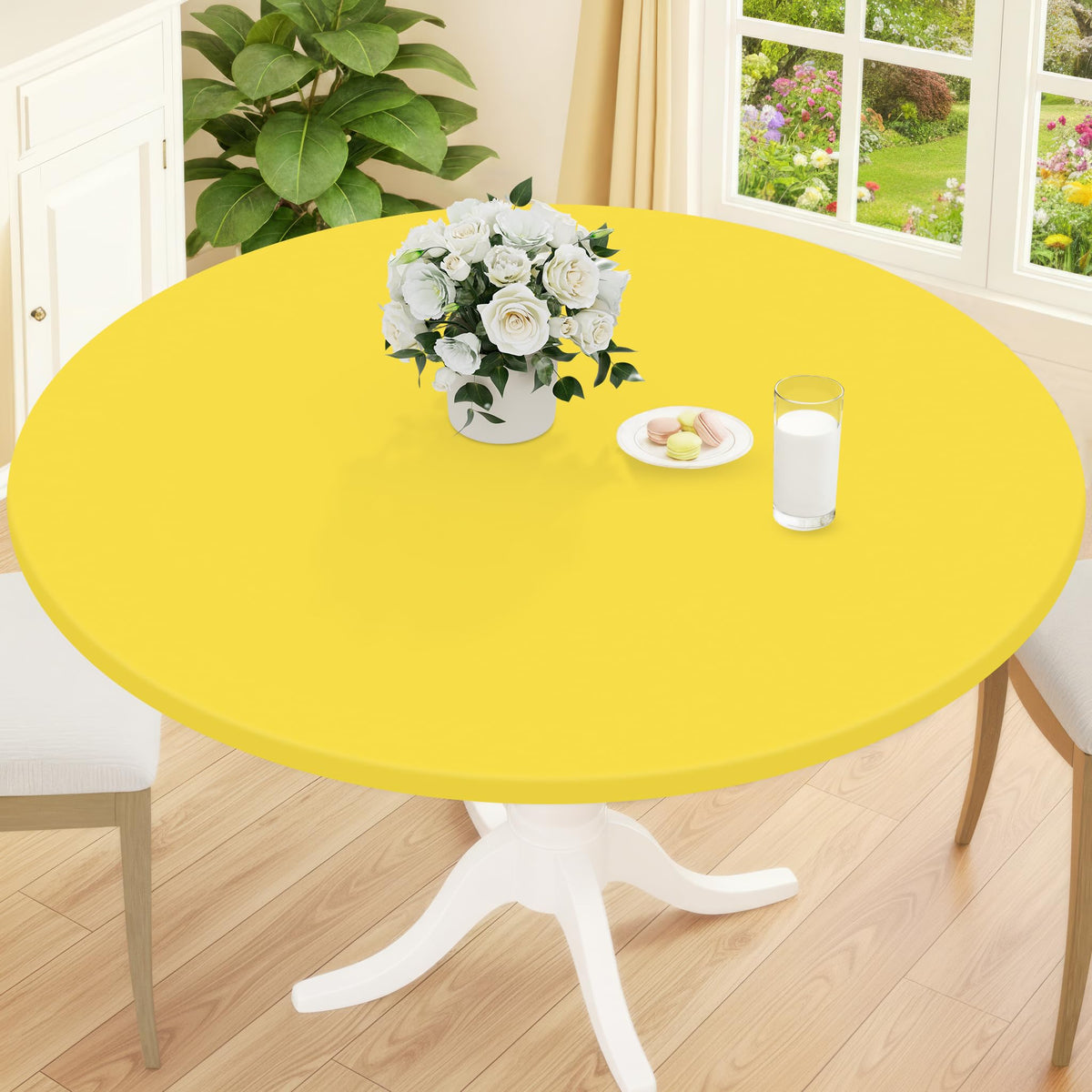 Smiry 45"-56" Round Fitted Tablecloth, Waterproof Plastic Table Cover
