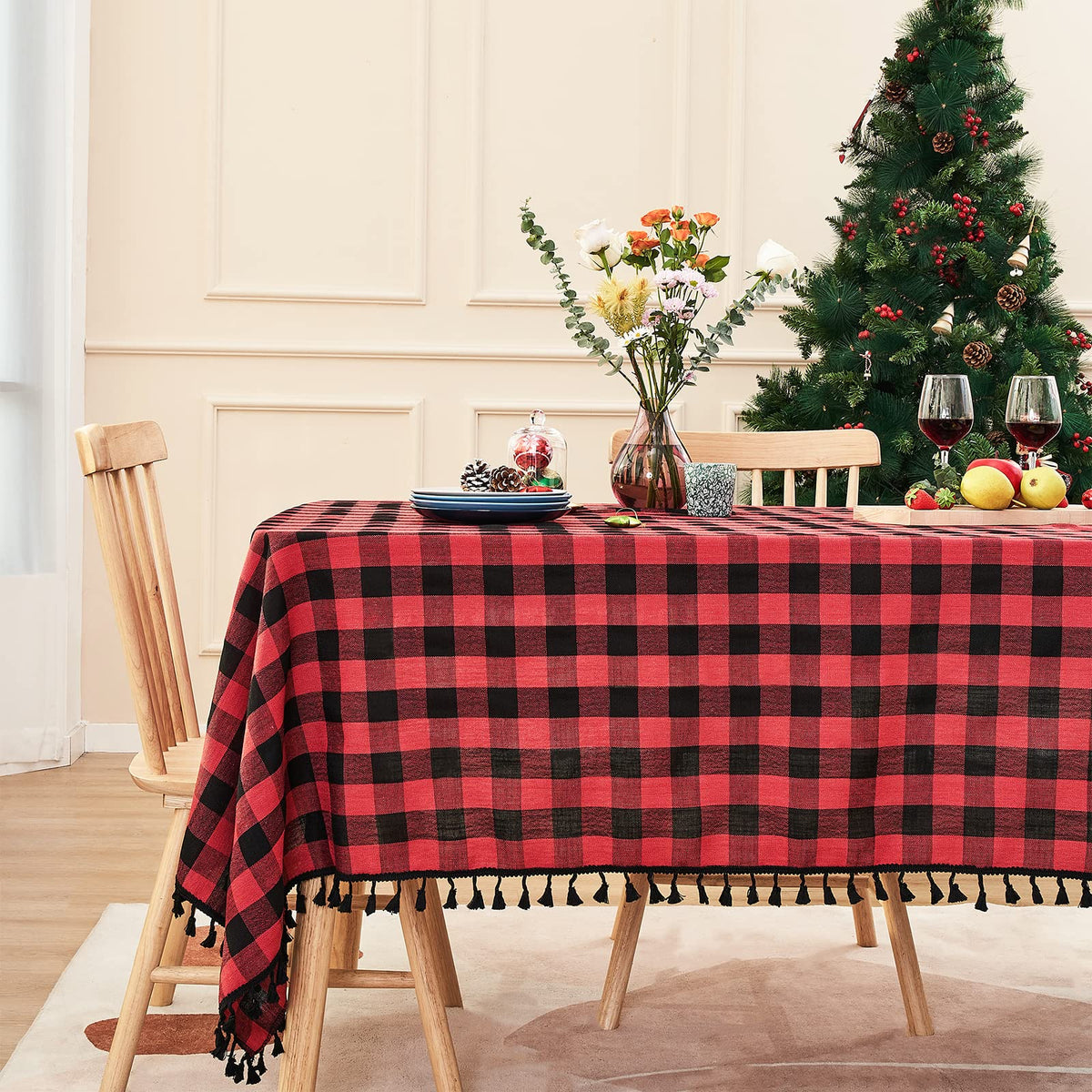 Midsummer Breeze Farmhouse Gray Khaki Gingham Tablecloth Rectangle 55”x70”