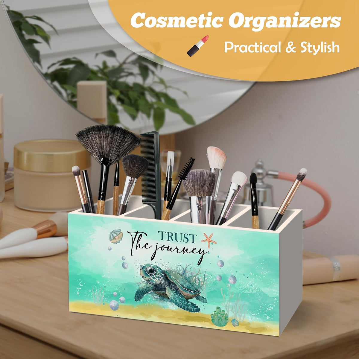 Coastal Beach Sea Turtle Pen Holder Organizer for Desk Accessories